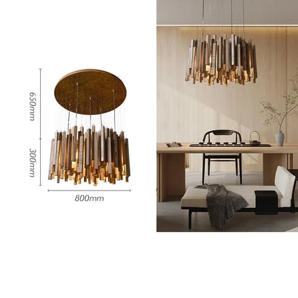 Suspension en bois massif de 60 cm à cinq globes lumineux