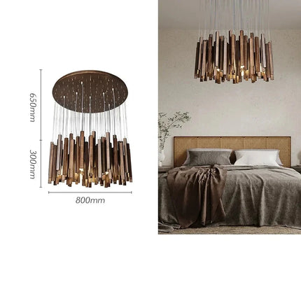 Suspension en bois massif de 80 cm à neuf globes lumineux