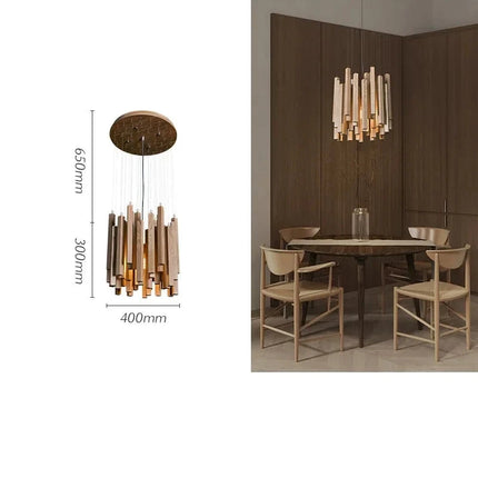 Suspension en bois massif, finition bois foncé