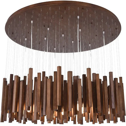 Suspension en bois massif d'inspiration wabi-sabi dans un intérieur épuré