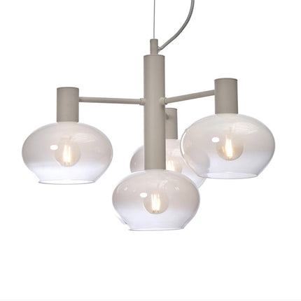 Suspension Bologna 4 bras verre soufflé dégradé blanc et structure métal sable, packshot