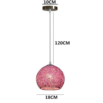 Schéma des dimensions de la suspension boule rose, abat-jour 18 cm et câble 120 cm