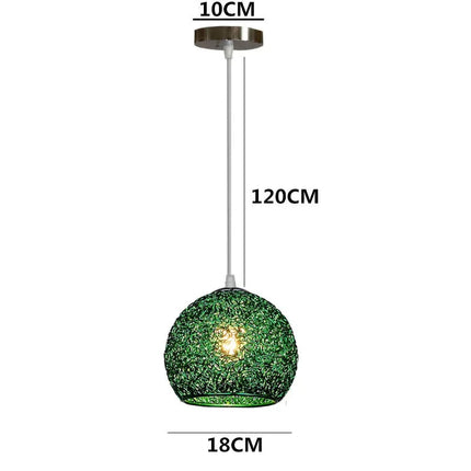 Schéma des dimensions de la suspension boule verte, abat-jour 18 cm et câble 120 cm