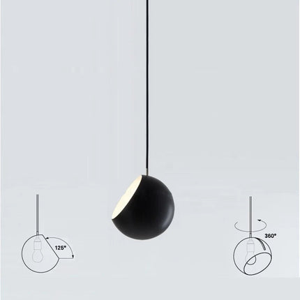 Schéma de la suspension boule en métal montrant l'inclinaison à 125 degrés et la rotation à 360 degrés