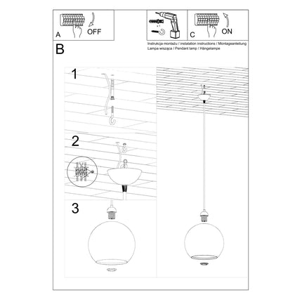 Suspensions Bulle en verre graphite au-dessus d'un comptoir de cuisine