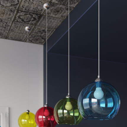 Vue de la tige d'acier de la suspension Bulle en verre transparent