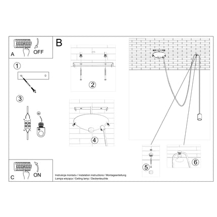 Suspension Câble Minimaliste noire à ampoule E27 apparente en fonctionnement, lumière allumée
