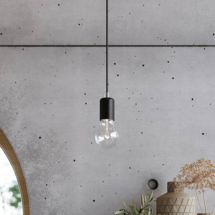 Suspension Câble Minimaliste noire à ampoule E27 apparente schéma des dimensions