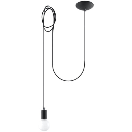 Suspension Câble Minimaliste noire à ampoule E27 apparente sur fond neutre