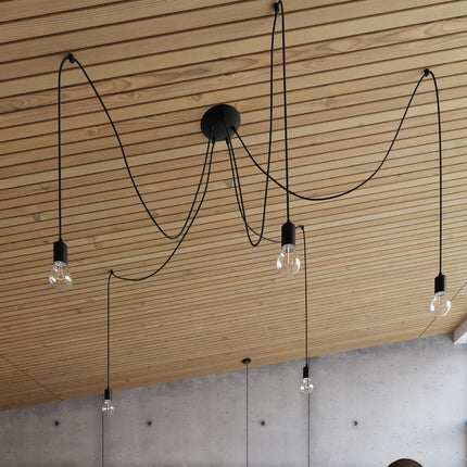 Suspension Câble Minimaliste noire à ampoule E27 apparente vue de côté