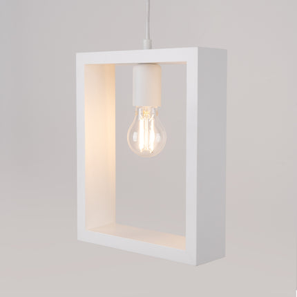 Détail du cadre carré blanc et de son assemblage, suspension Cadre Pure