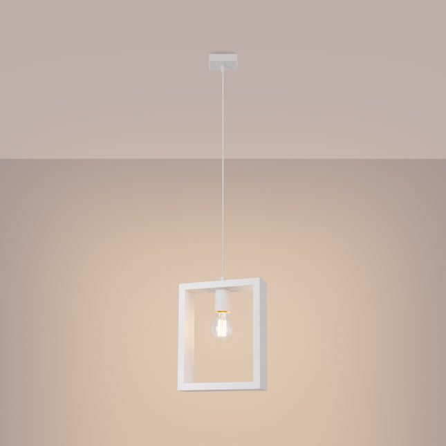 Vue d'ensemble de la suspension Cadre Pure blanche avec câble et plafonnier noir