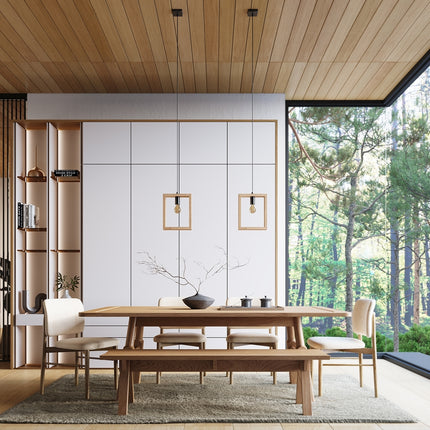 Suspension Cadre Pure en bois naturel au-dessus d'une table à manger en bois massif