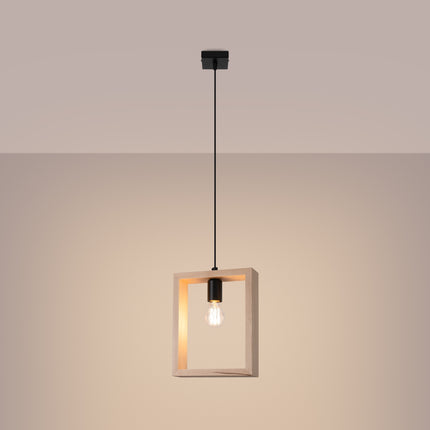 Vue d'ensemble de la suspension Cadre Pure en bois naturel avec câble et plafonnier noir