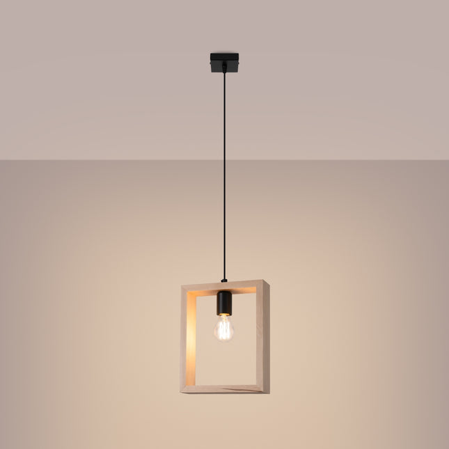 Vue d'ensemble de la suspension Cadre Pure en bois naturel avec câble et plafonnier noir