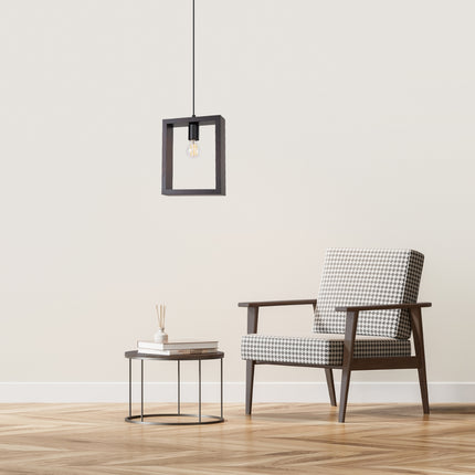 Suspension Cadre Pure wengé noir installée dans un salon scandinave contemporain