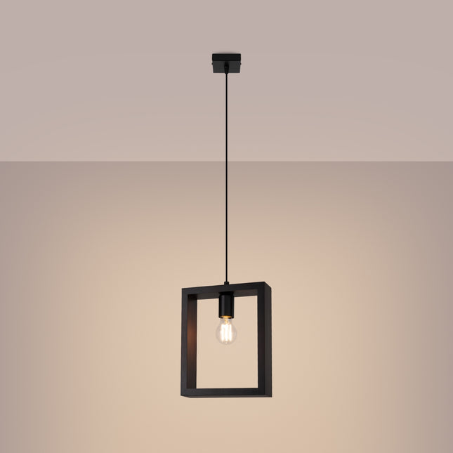Vue d'ensemble de la suspension Cadre Pure en bois wengé avec câble et plafonnier noir