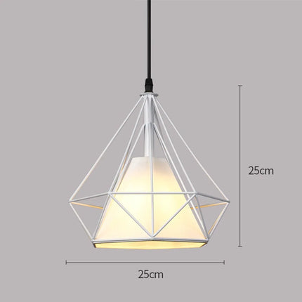 Suspension cage diamant blanche avec schéma des dimensions : Ø 25 cm et hauteur 25 cm