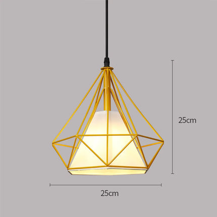 Suspension cage diamant dorée avec schéma des dimensions : Ø 25 cm et hauteur 25 cm