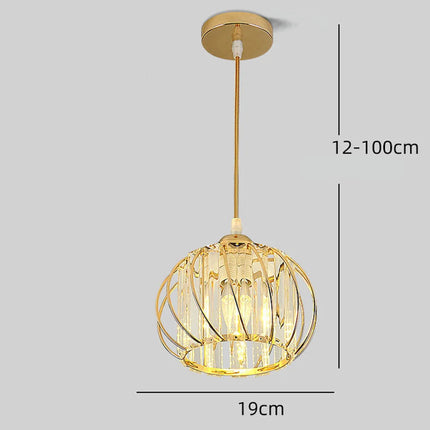 Schéma coté de la suspension cage dorée, abat-jour de 19 cm et câble réglable