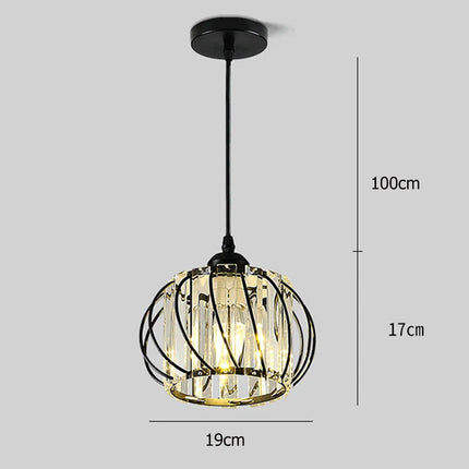 Schéma des dimensions de la suspension cage noire, abat-jour 19 cm et hauteur 17 cm