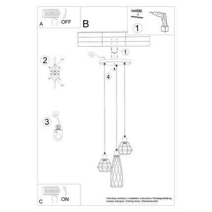 Suspension Cage Moderne 3 lumières noire suspendue au-dessus d'un îlot de cuisine