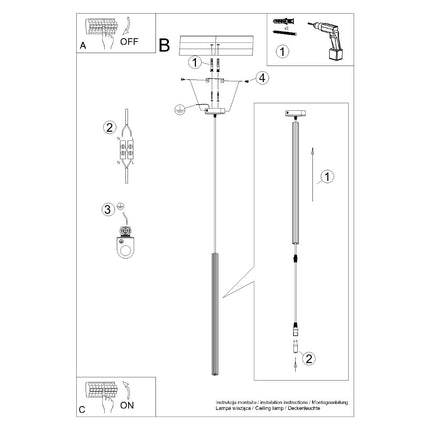 Schéma technique de la suspension cannelée blanche, câble, rosace et culot G9.