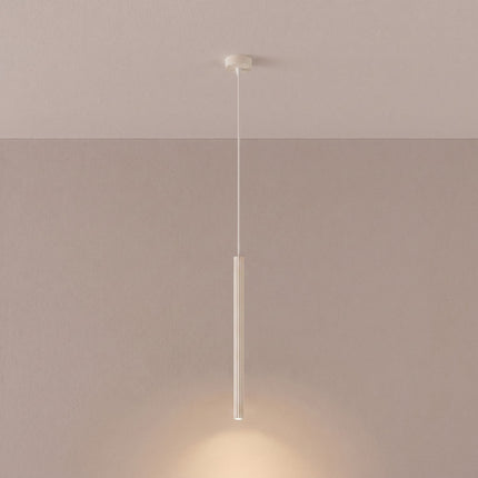 Suspension Cannelée 1 Lumière acier beige clair allumée, faisceau resserré