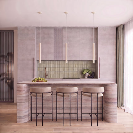 Suspension Cannelée 1 Lumière acier beige clair au-dessus d'une table à manger