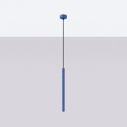 Suspension Cannelée 1 Lumière acier bleu outremer, vue en situation sur fond clair