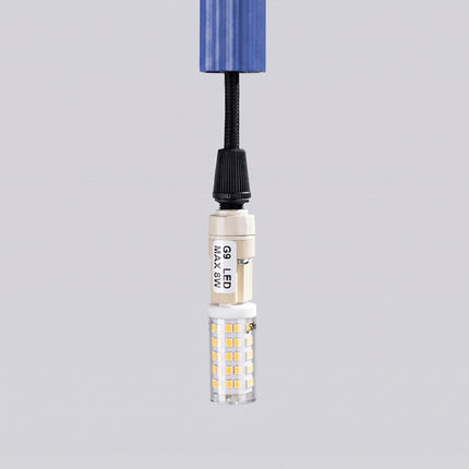 Suspension Cannelée 1 Lumière acier bleu outremer, détail de la douille et du câble