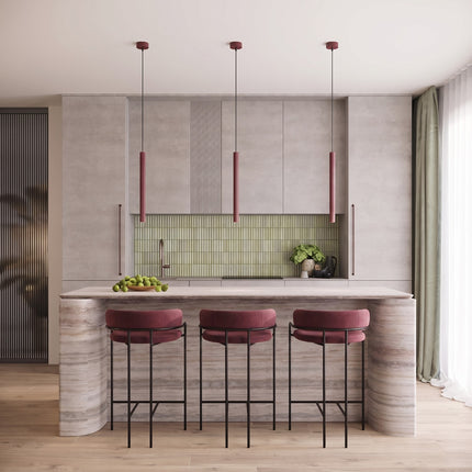 Suspension Cannelée 1 Lumière acier bordeaux au-dessus d'une table à manger