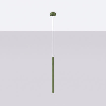 Suspension Cannelée 1 Lumière acier vert olive, vue en situation sur fond clair