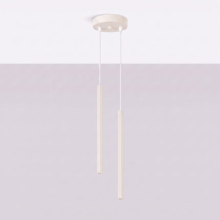 Suspension Cannelée 2 Lumières acier beige clair, vue en situation sur fond clair