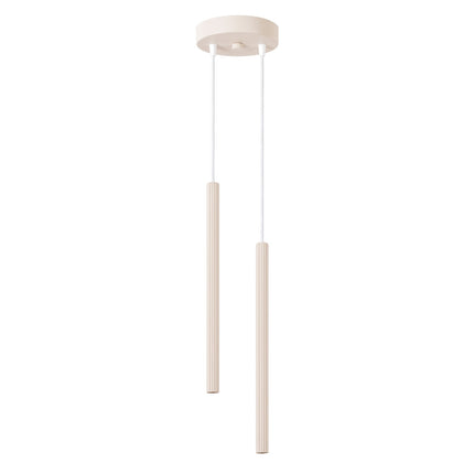 Suspension Cannelée 2 Lumières acier beige clair, packshot sur fond blanc