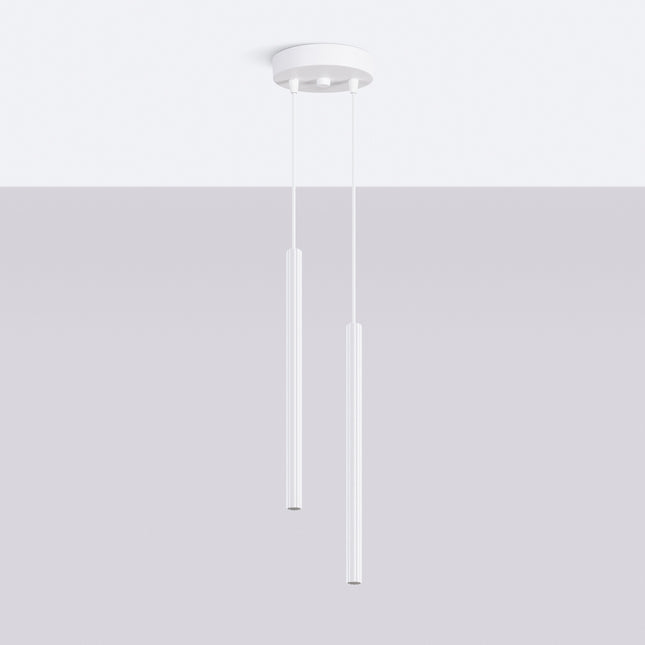 Suspension Cannelée 2 Lumières Acier Blanche, vue en situation