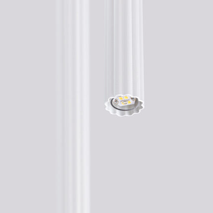 Suspension Cannelée 2 Lumières Acier Blanche, packshot de trois quarts