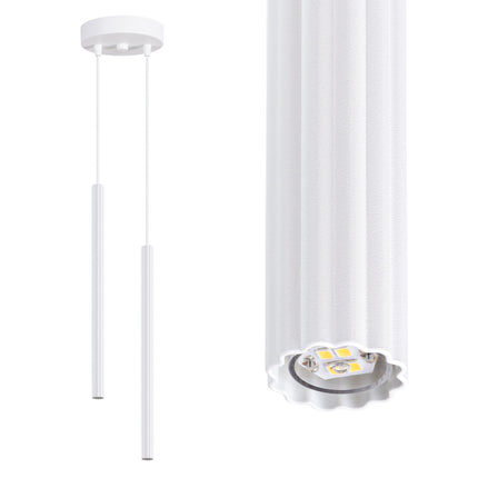 Suspension Cannelée 2 Lumières Acier Blanche, vue produit