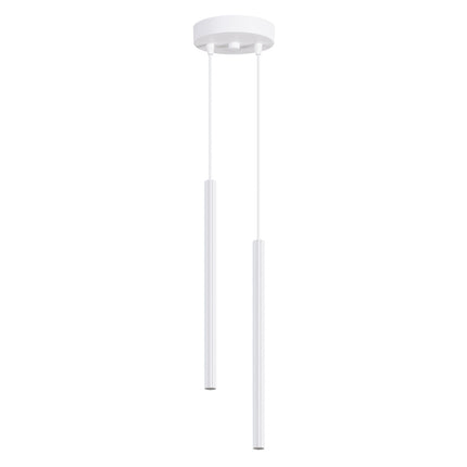 Suspension Cannelée 2 Lumières Acier Blanche, packshot sur fond blanc