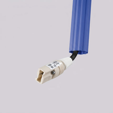 Suspension Cannelée 2 Lumières acier bleu outremer, détail du socle de fixation