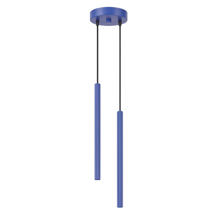 Suspension Cannelée 2 Lumières acier bleu outremer, packshot sur fond blanc