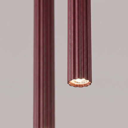 Suspension Cannelée 2 Lumières acier bordeaux, vue de détail des stries