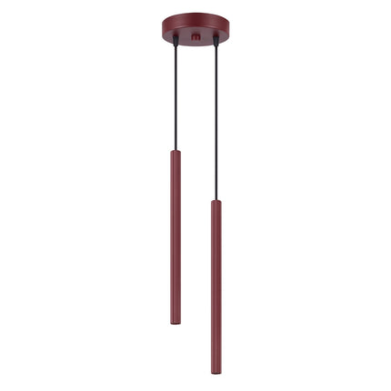 Suspension Cannelée 2 Lumières acier bordeaux, packshot sur fond blanc