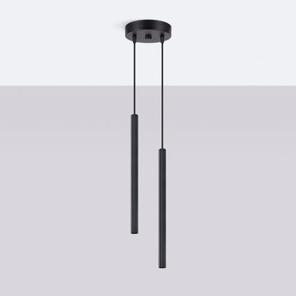 Suspension Cannelée 2 Lumières Acier Noire, vue en situation