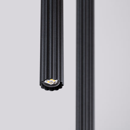Suspension Cannelée 2 Lumières Acier Noire, packshot de trois quarts