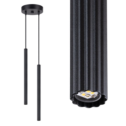 Suspension Cannelée 2 Lumières Acier Noire, vue produit
