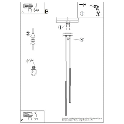 Suspension Cannelée 2 Lumières Acier Noire, notice de montage