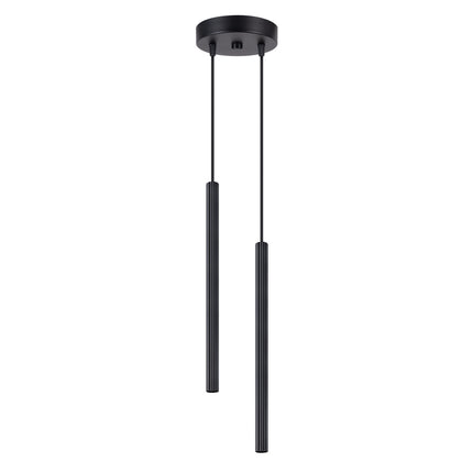 Suspension Cannelée 2 Lumières Acier Noire, packshot sur fond blanc