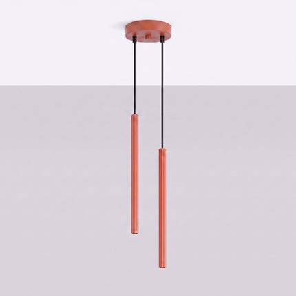 Suspension Cannelée 2 Lumières acier ocre rouge, vue en situation sur fond clair