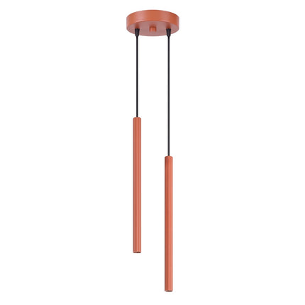 Suspension Cannelée 2 Lumières acier ocre rouge, packshot sur fond blanc